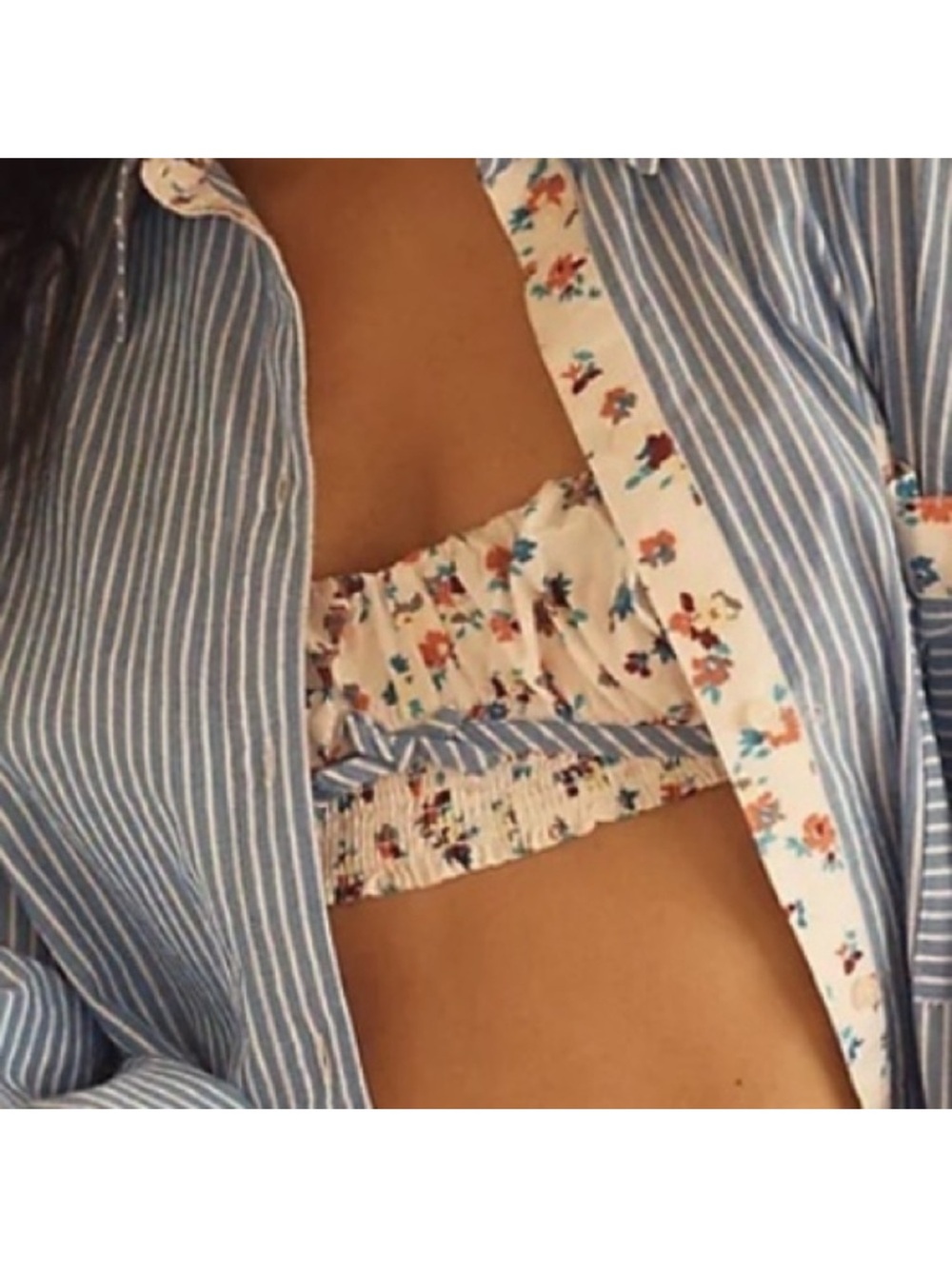 Anthropologie LyreBird Medium Bra Top Printed Cotton Ivory Combo Blue Floral NWT - Picture 7 of 9